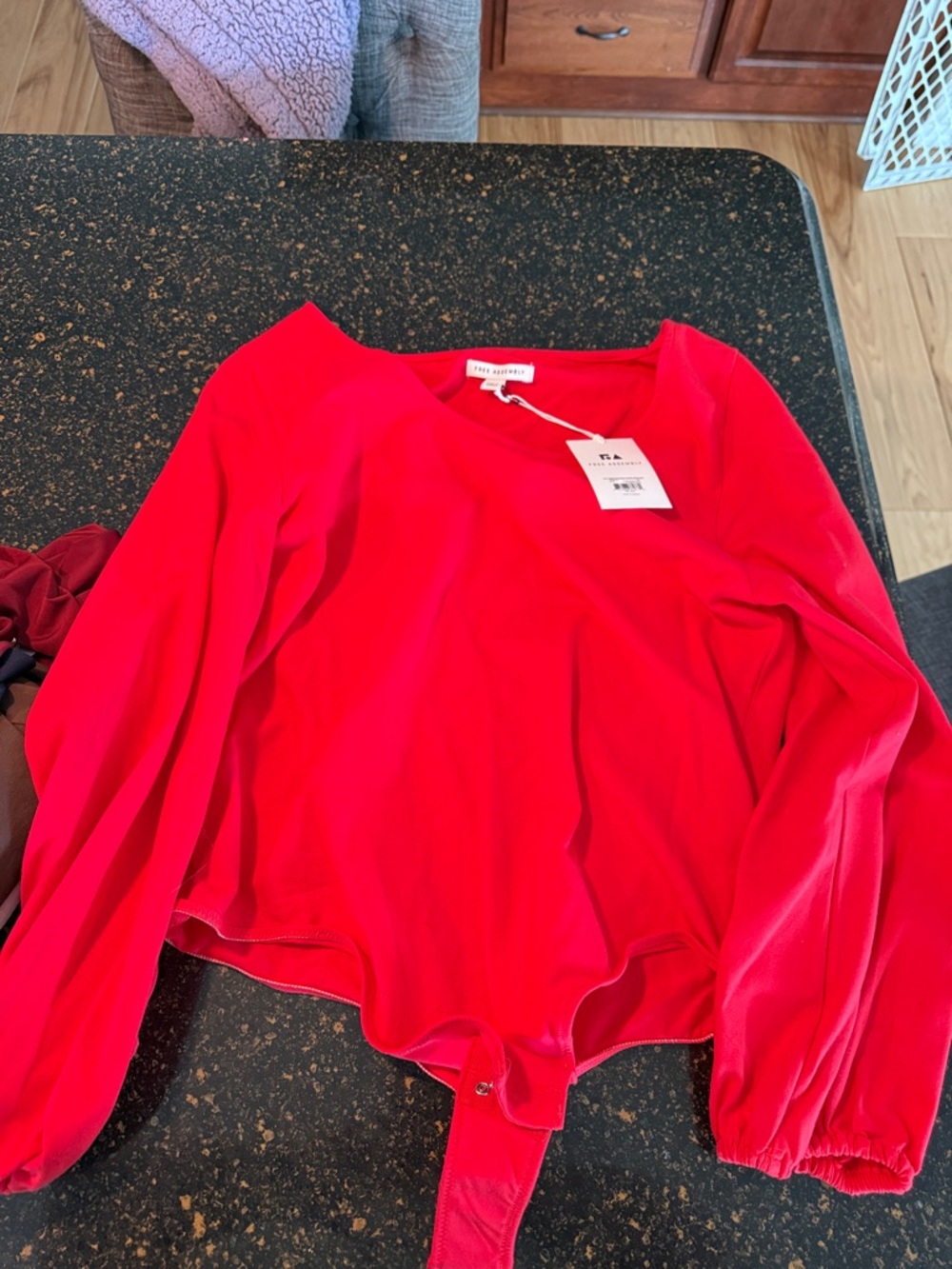 Free People Red Long Sleeve Scoop Bodysuit